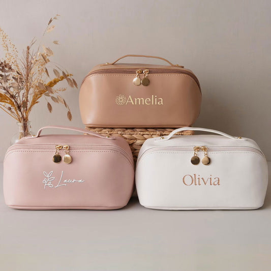 Custom Leather Makeup Bag - Personalized Cosmetic Bag for Travel & Daily Use - giftyourways