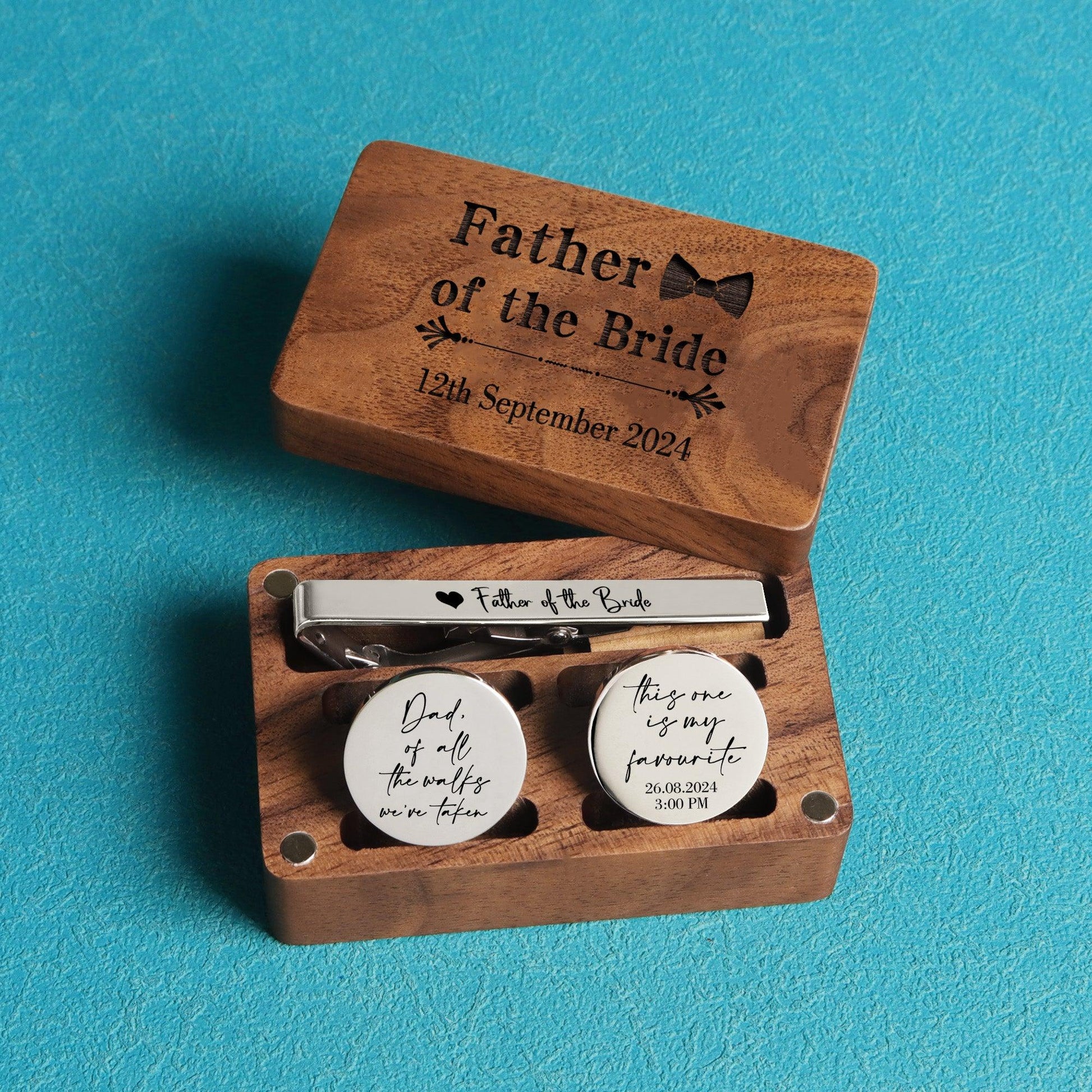 Forever Your Little Girl - Personalized Cufflinks & Tie Clip Set for Dad, Weddings & Special Occasions - giftyourways