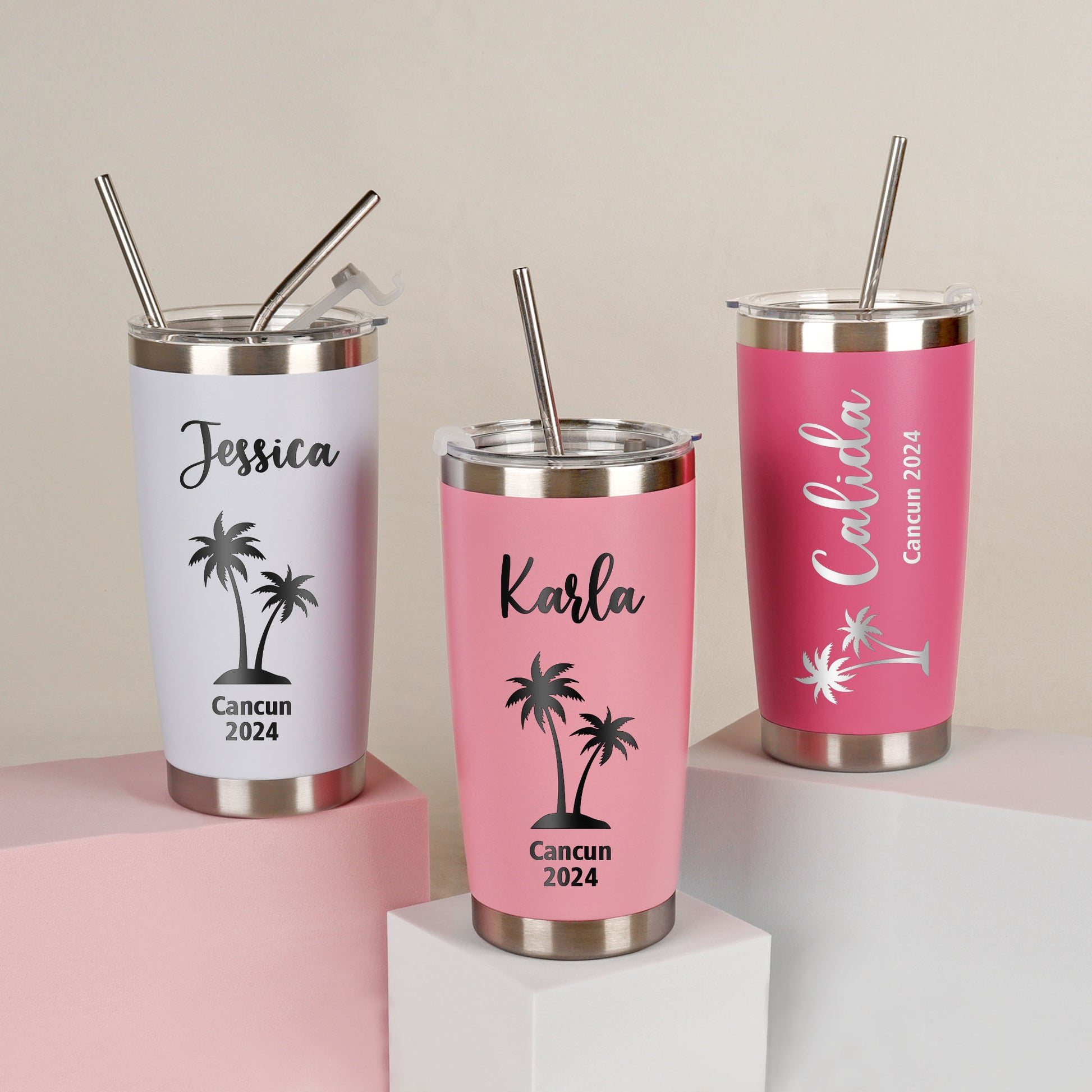 Personalized 20oz Palm Tree Tumbler - Bridesmaid Gift & Travel Mug - giftyourways