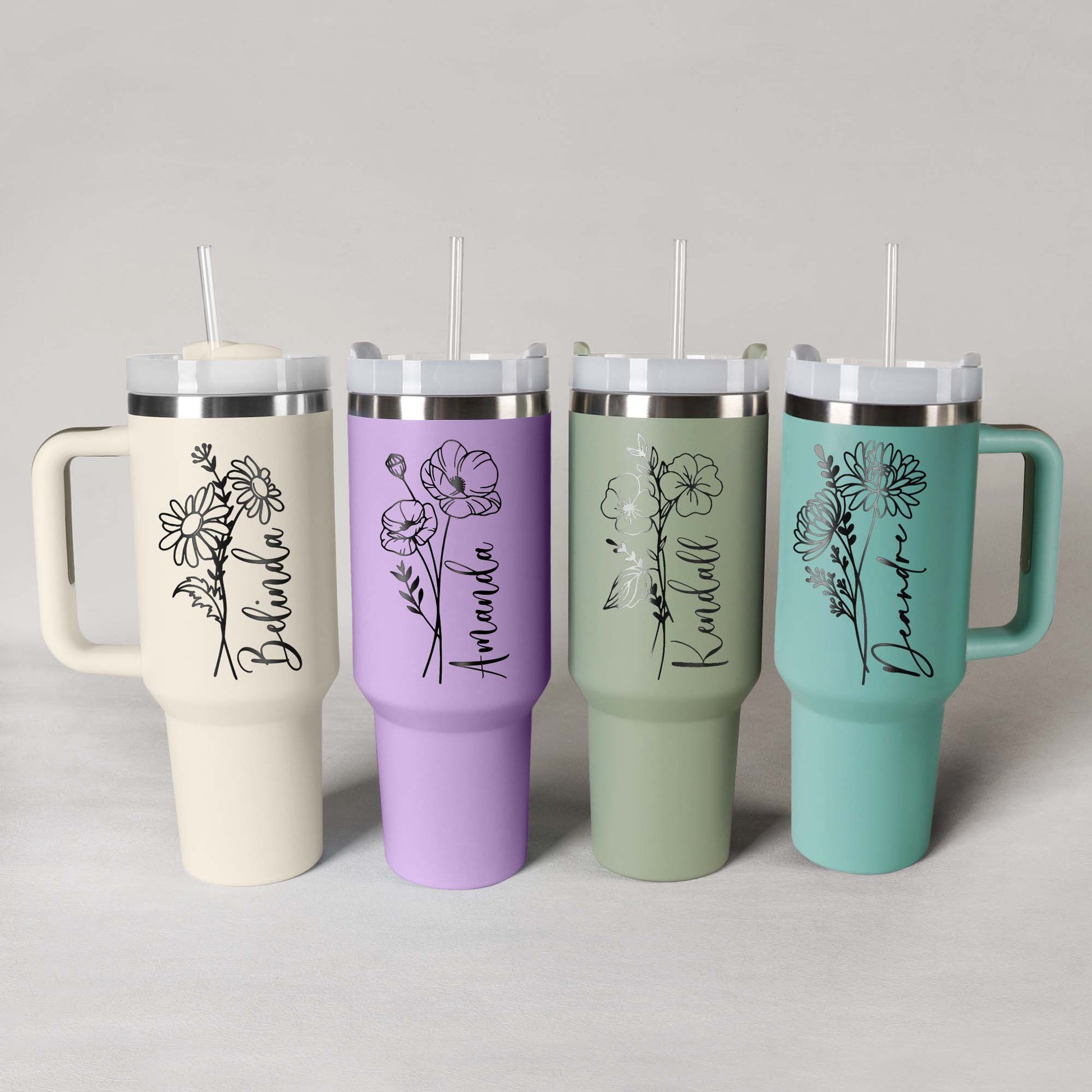 Personalized Birth Flower 40oz Tumbler - Birthday Gift & Mother's Gift - giftyourways