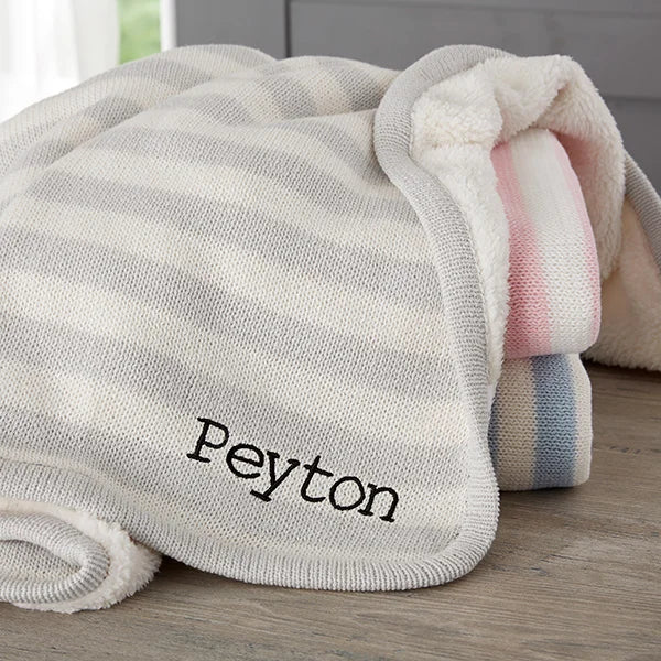 Personalized Embroidered Grey Knit Baby Blanket - giftyourways