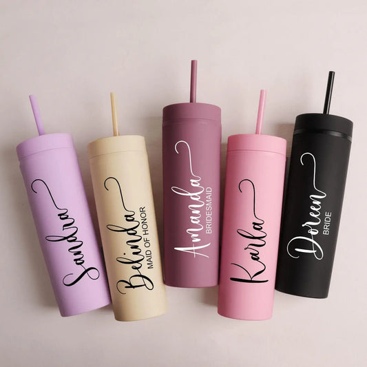 Personalized Skinny Tumbler with Straw – Bridesmaid Gift Idea