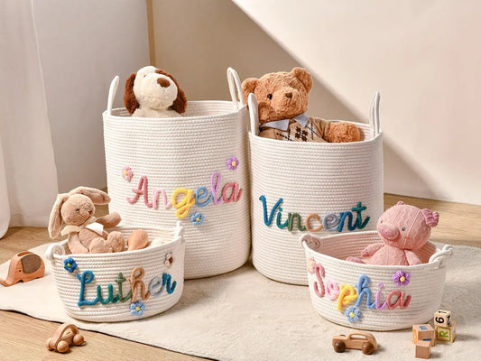 Personalized Handmade Basket, Baby Shower Gift Basket, Baby Shower Gift, Rope Cotton Gift Basket, Toy Organizer