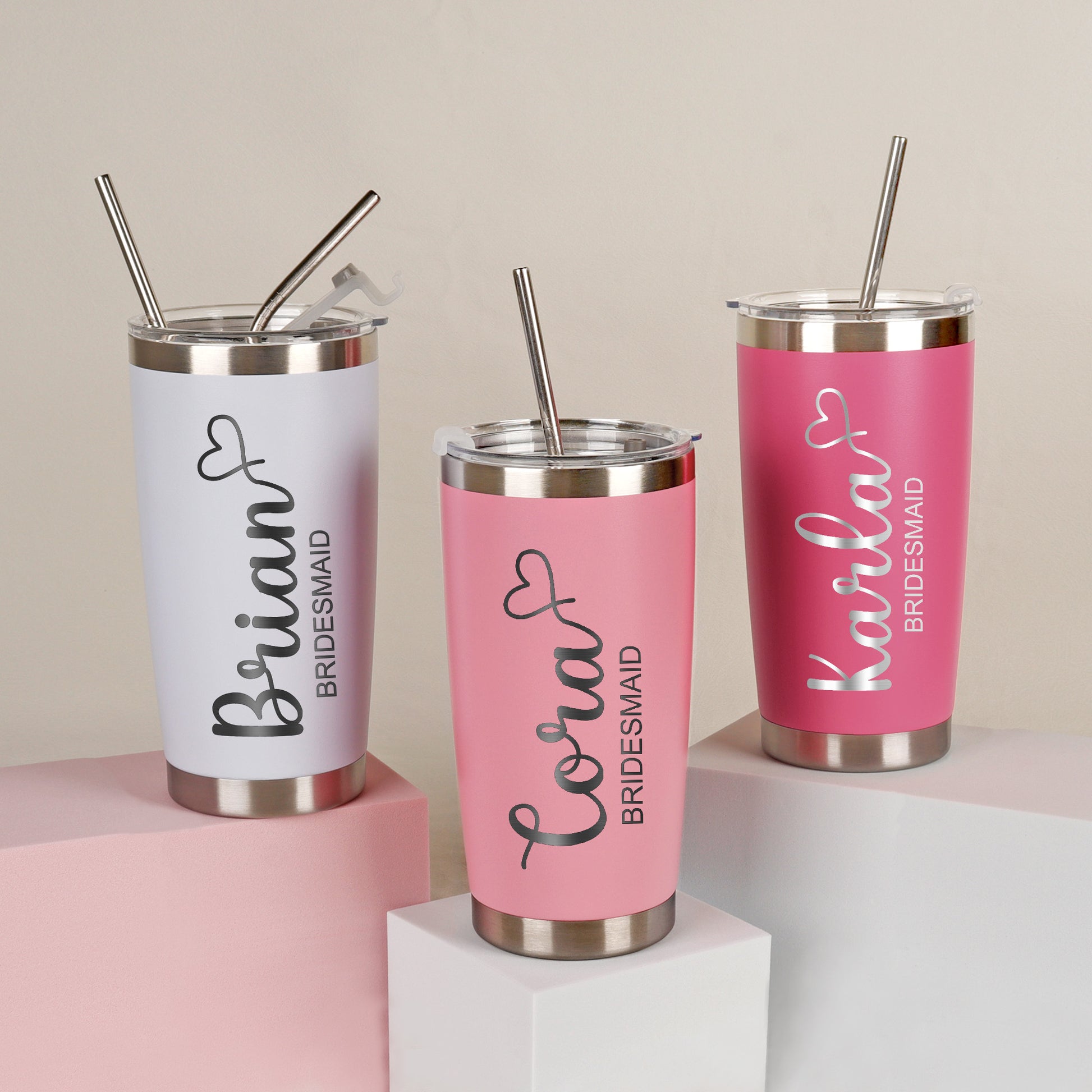 Personalized 20 oz Stainless Steel Tumbler with Straw, Bridesmaid Proposal Gift - giftyourways