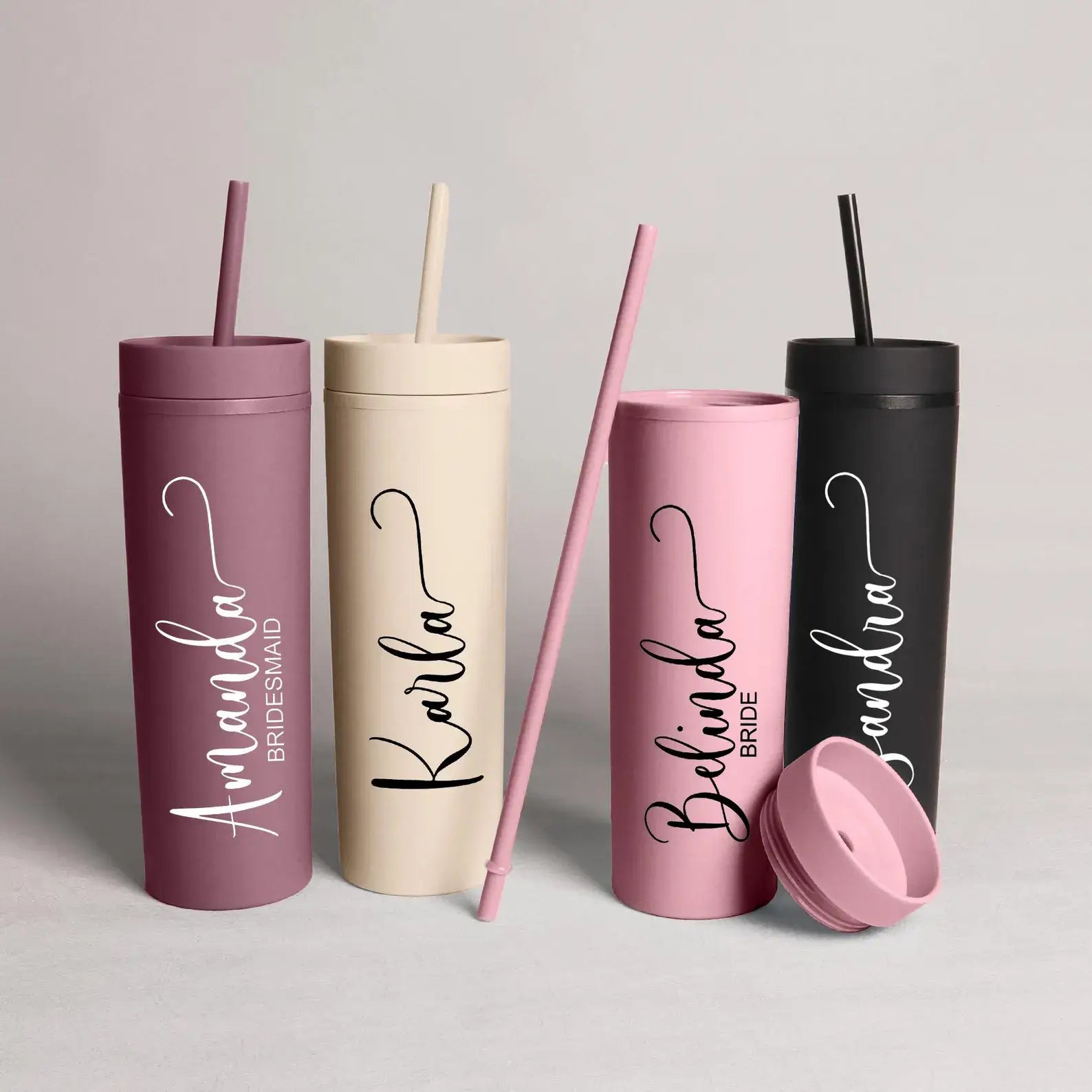 Personalized Skinny Tumbler with Straw – Bridesmaid Gift Idea