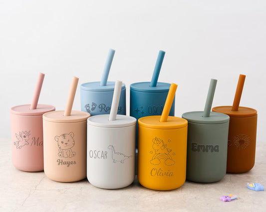 7oz Custom Silicone Cup for Toddlers - Leak-Proof Straw Tumbler, Perfect Baby Gift