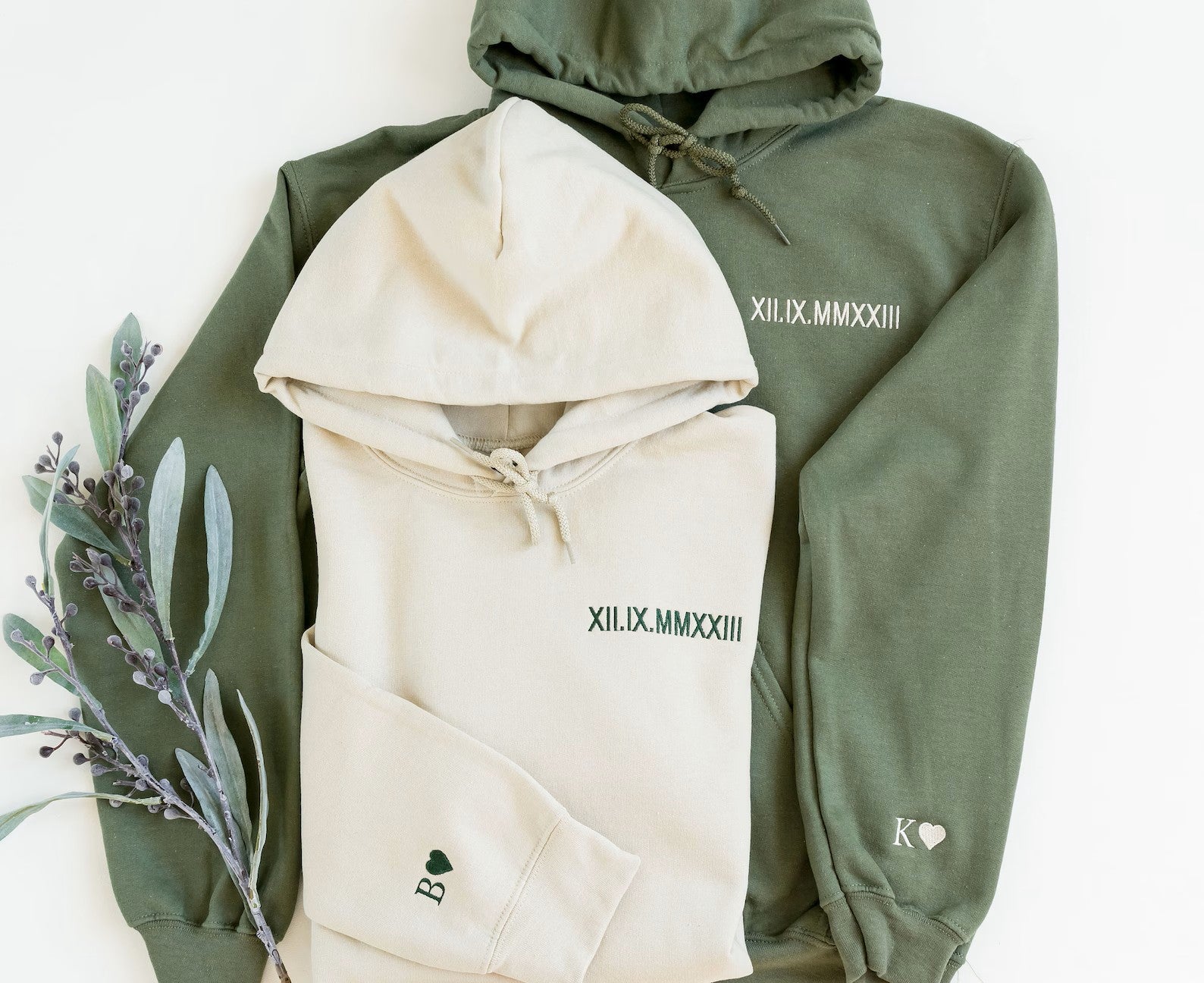 Custom Embroidered Roman Numeral Hoodie - Couples Gift - Personalized Gift Date Hoodie Initial on Sleeve - Engagements, 1st Anniversary gift - giftyourways