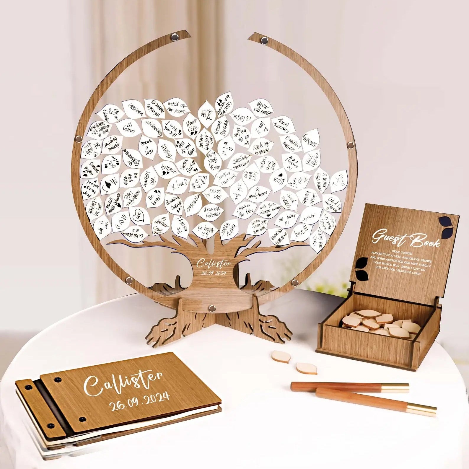 Family Tree Guest Book - Unique Wedding Guest Book Alternative with Personalized Leaves - giftyourways