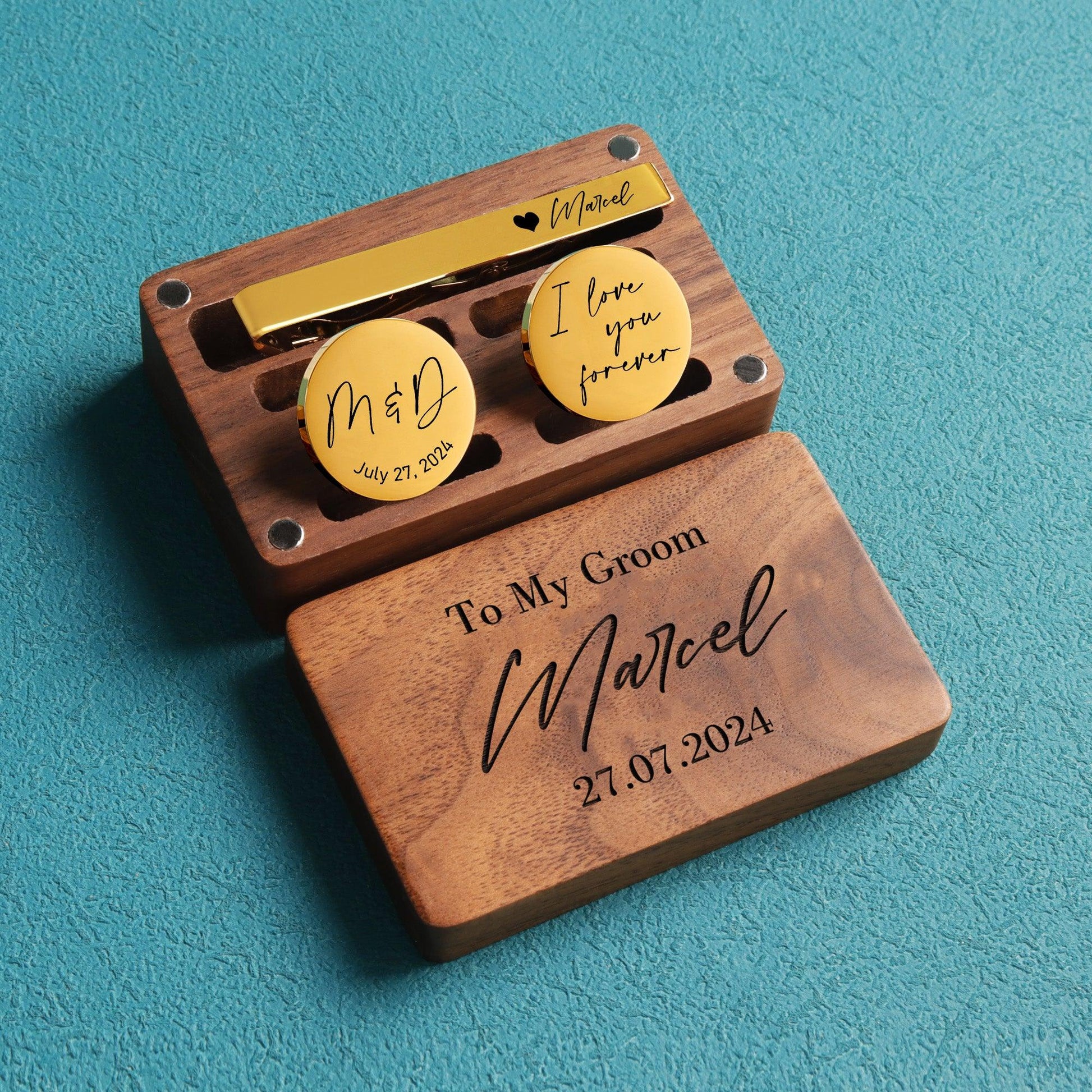 Father of the Bride - Personalized Cufflinks & Tie Clip Set for Dad - giftyourways