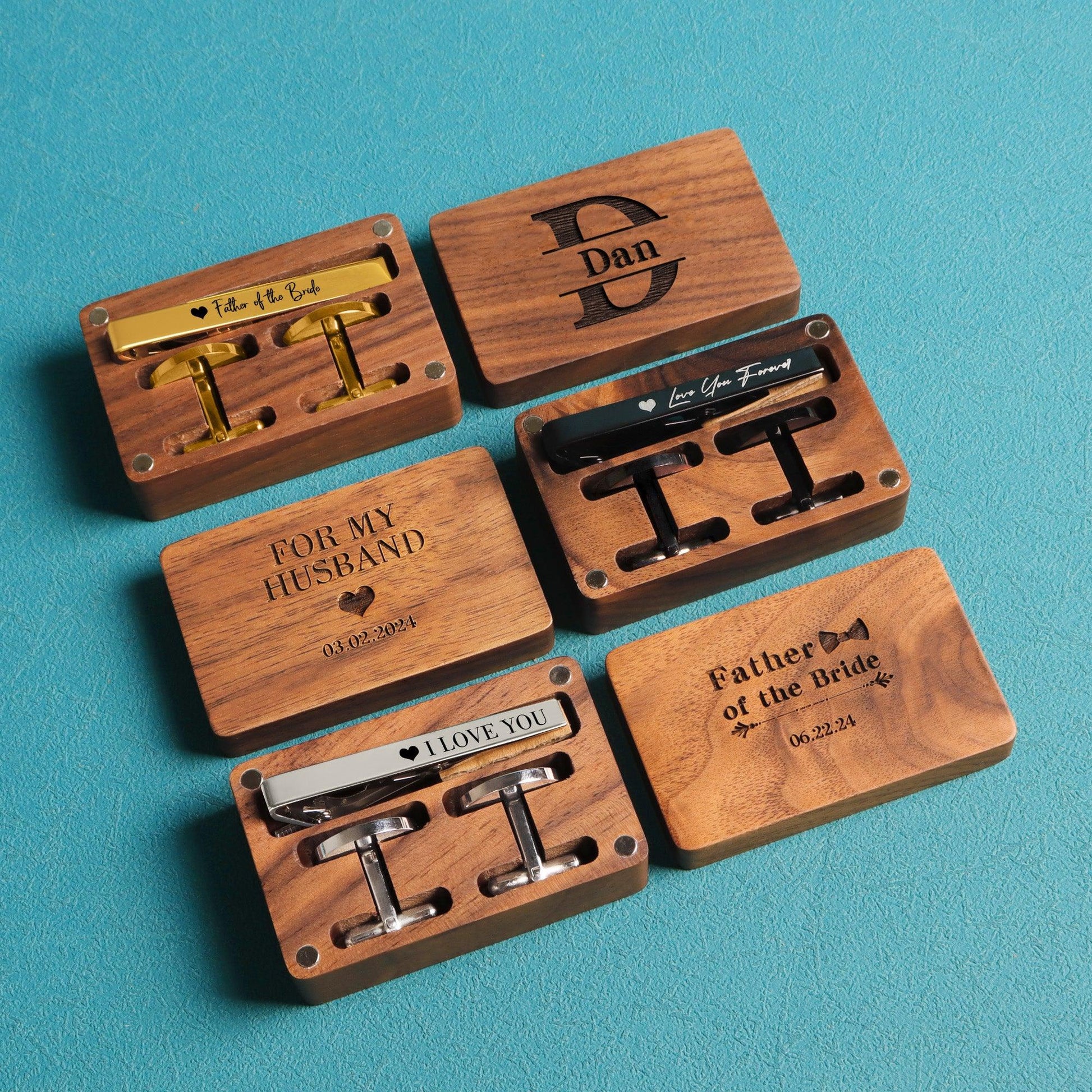 For my Husband - Custom Engraved Cufflinks & Tie Clip Gift Box - giftyourways