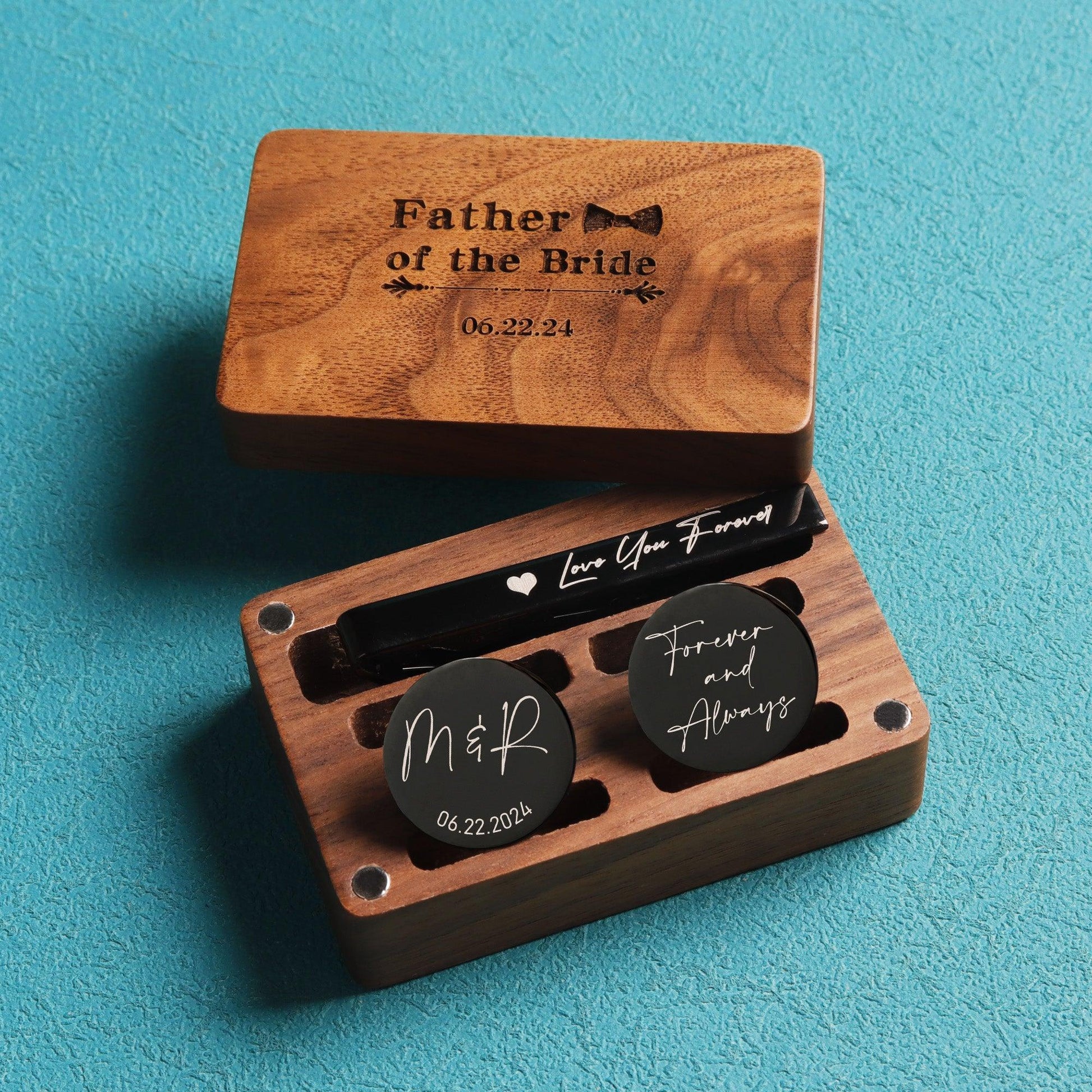 For my Husband - Custom Engraved Cufflinks & Tie Clip Gift Box - giftyourways