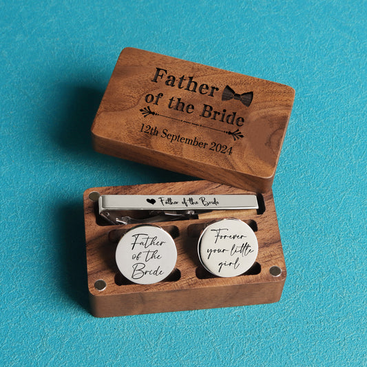 Forever Your Little Girl - Personalized Cufflinks & Tie Clip Set for Dad, Weddings & Special Occasions - giftyourways