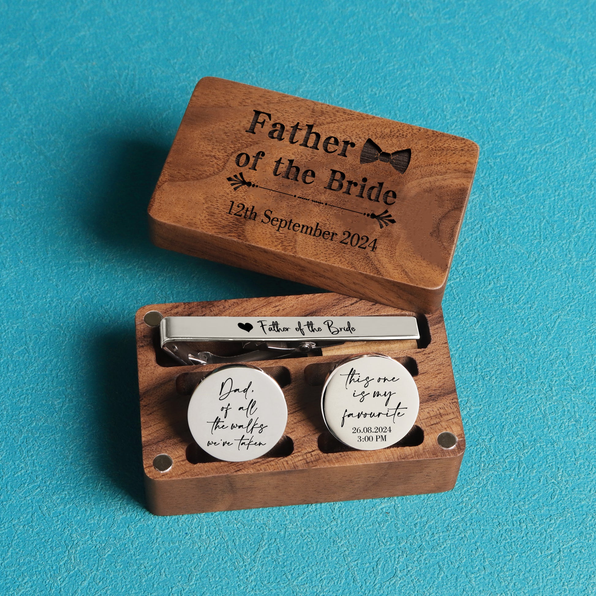 Forever Your Little Girl - Personalized Cufflinks & Tie Clip Set for Dad, Weddings & Special Occasions - giftyourways