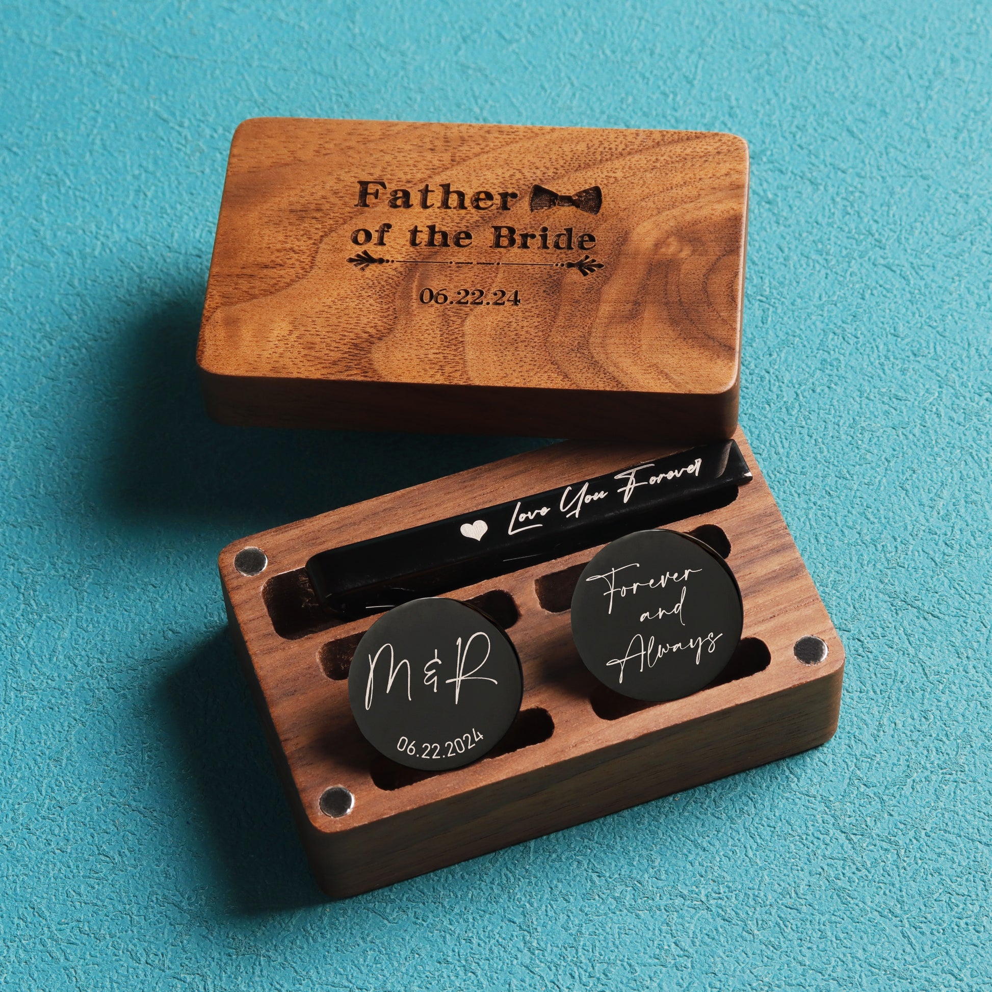 Forever Your Little Girl - Personalized Cufflinks & Tie Clip Set for Dad, Weddings & Special Occasions - giftyourways