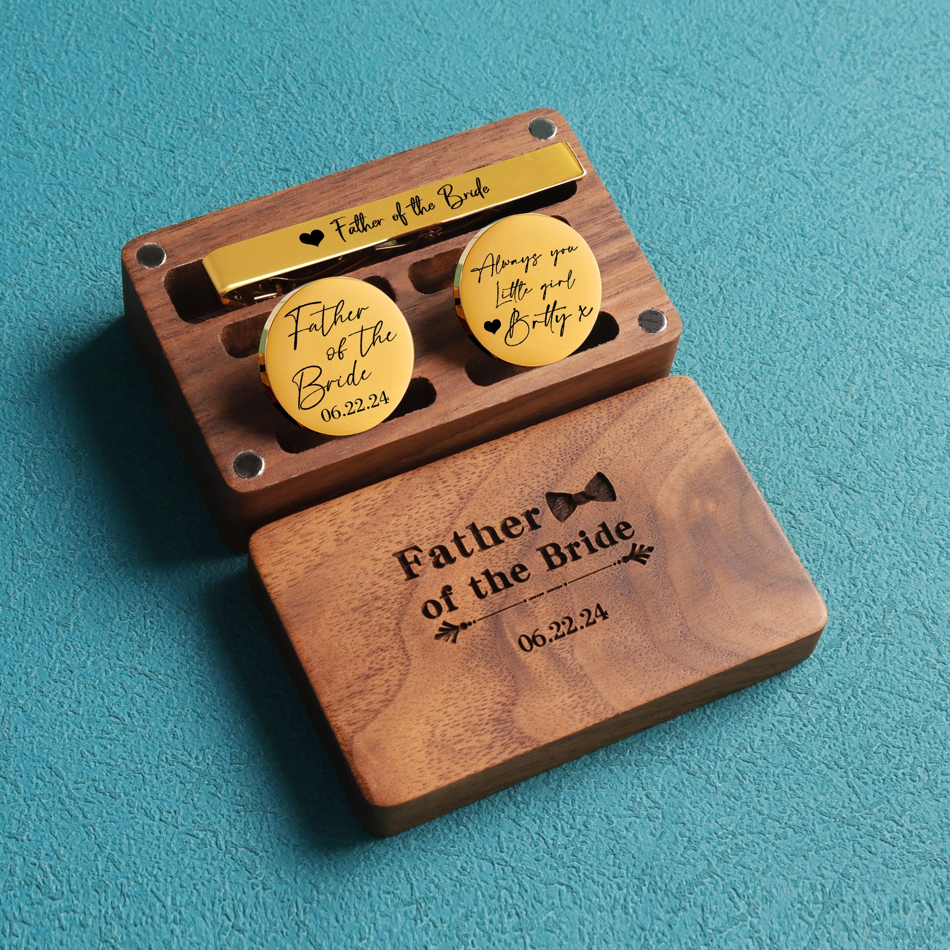 Forever Your Little Girl - Personalized Cufflinks & Tie Clip Set for Dad, Weddings & Special Occasions - giftyourways