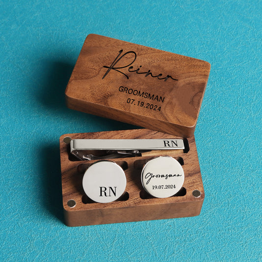Groomsman Cufflinks Set with Tie Clip – Personalized Cufflinks for Groomsmen - giftyourways