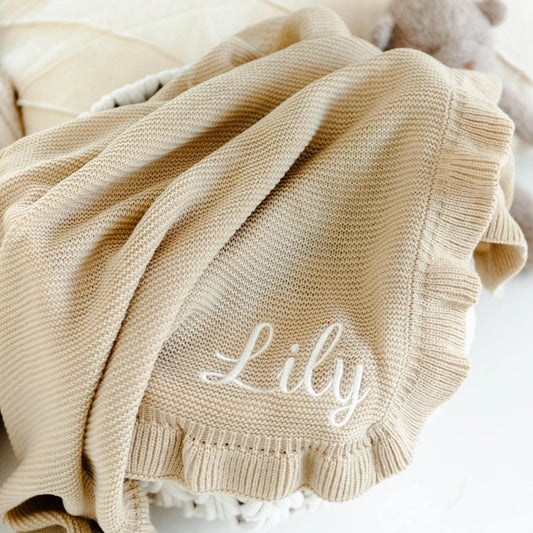 Personalized Baby Blanket – Soft Embroidered, Custom Baby Shower Gift - Beige - giftyourways
