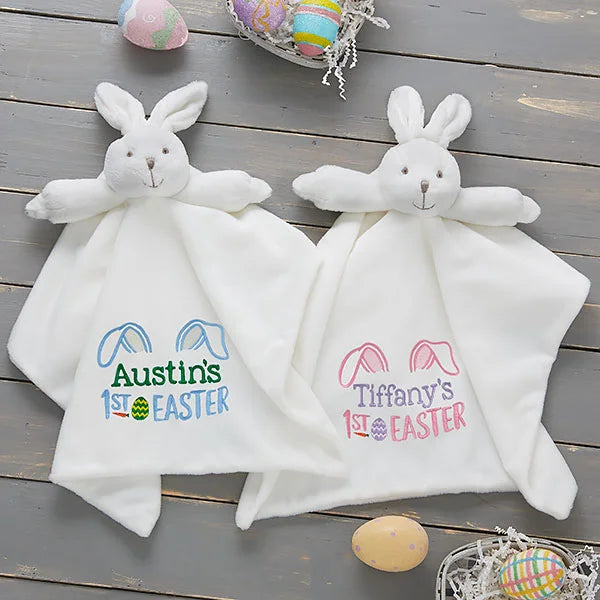 Personalized Baby's First Easter Bunny Security Blanket - Pink - giftyourways