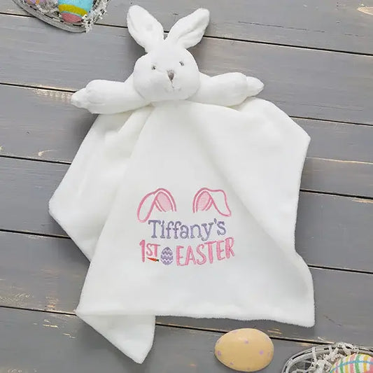 Personalized Baby's First Easter Bunny Security Blanket - Pink - giftyourways