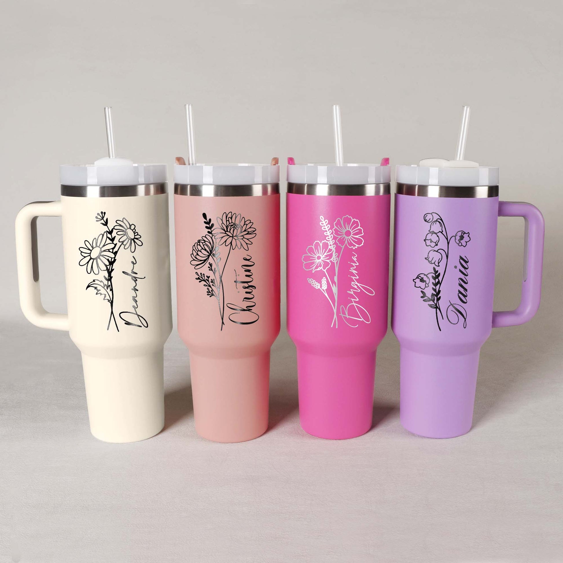 Personalized Birth Flower 40oz Tumbler - Birthday Gift & Mother's Gift - giftyourways