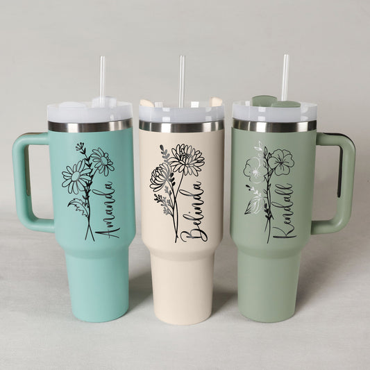Personalized Birth Flower 40oz Tumbler - Birthday Gift & Mother's Gift - giftyourways