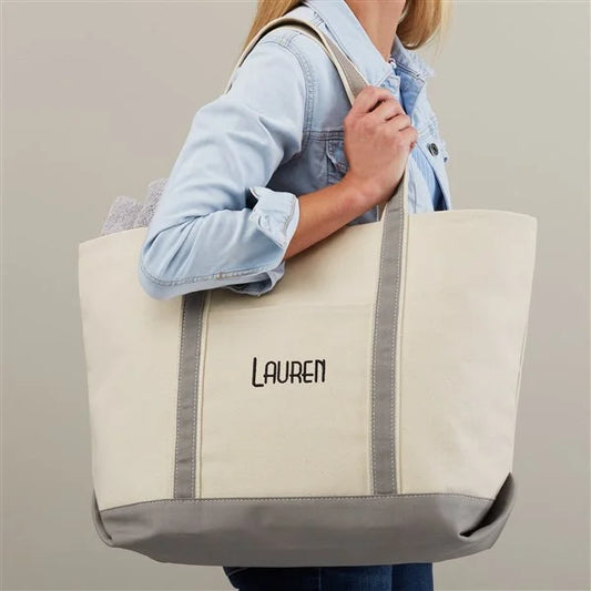 Personalized Canvas Tote – The Weekender Embroidered Tote - Grey - giftyourways