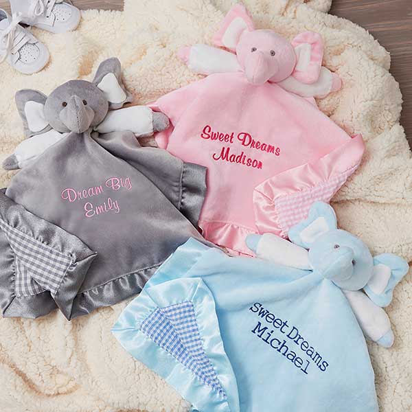 Personalized Elephant Baby Blankie - Grey - giftyourways