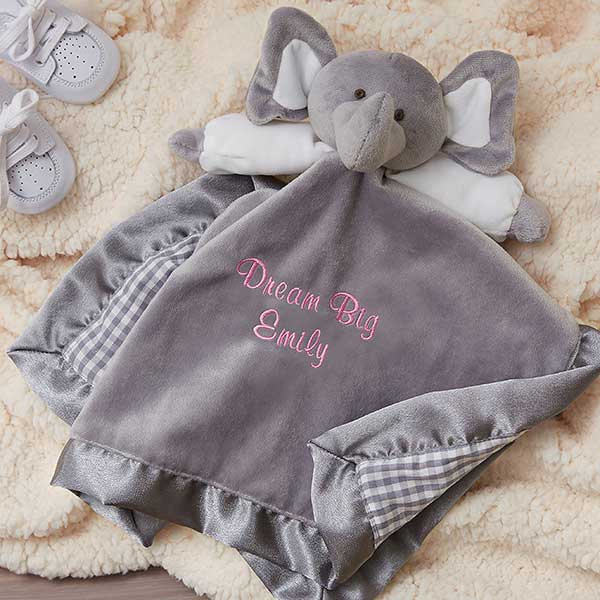 Personalized Elephant Baby Blankie - Grey - giftyourways