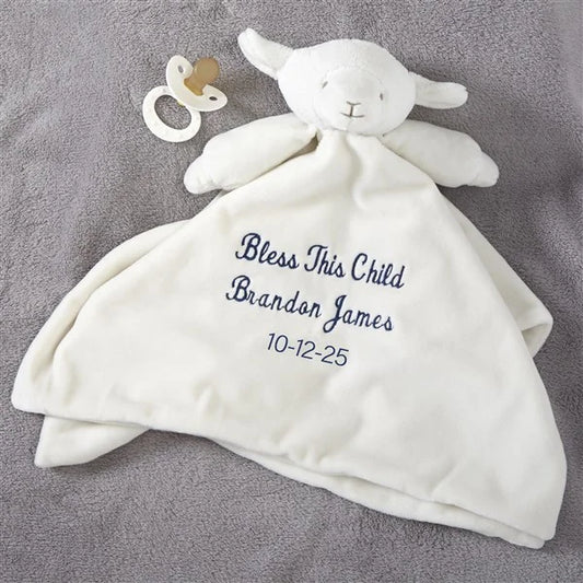 Personalized Embroidered Christening Lamb Baby Blanket - giftyourways