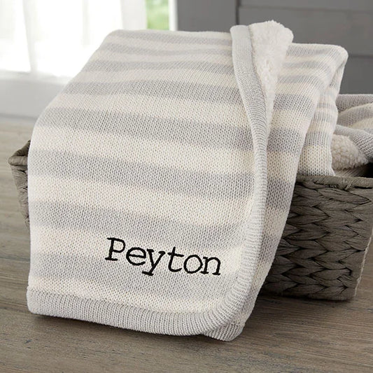 Personalized Embroidered Grey Knit Baby Blanket - giftyourways
