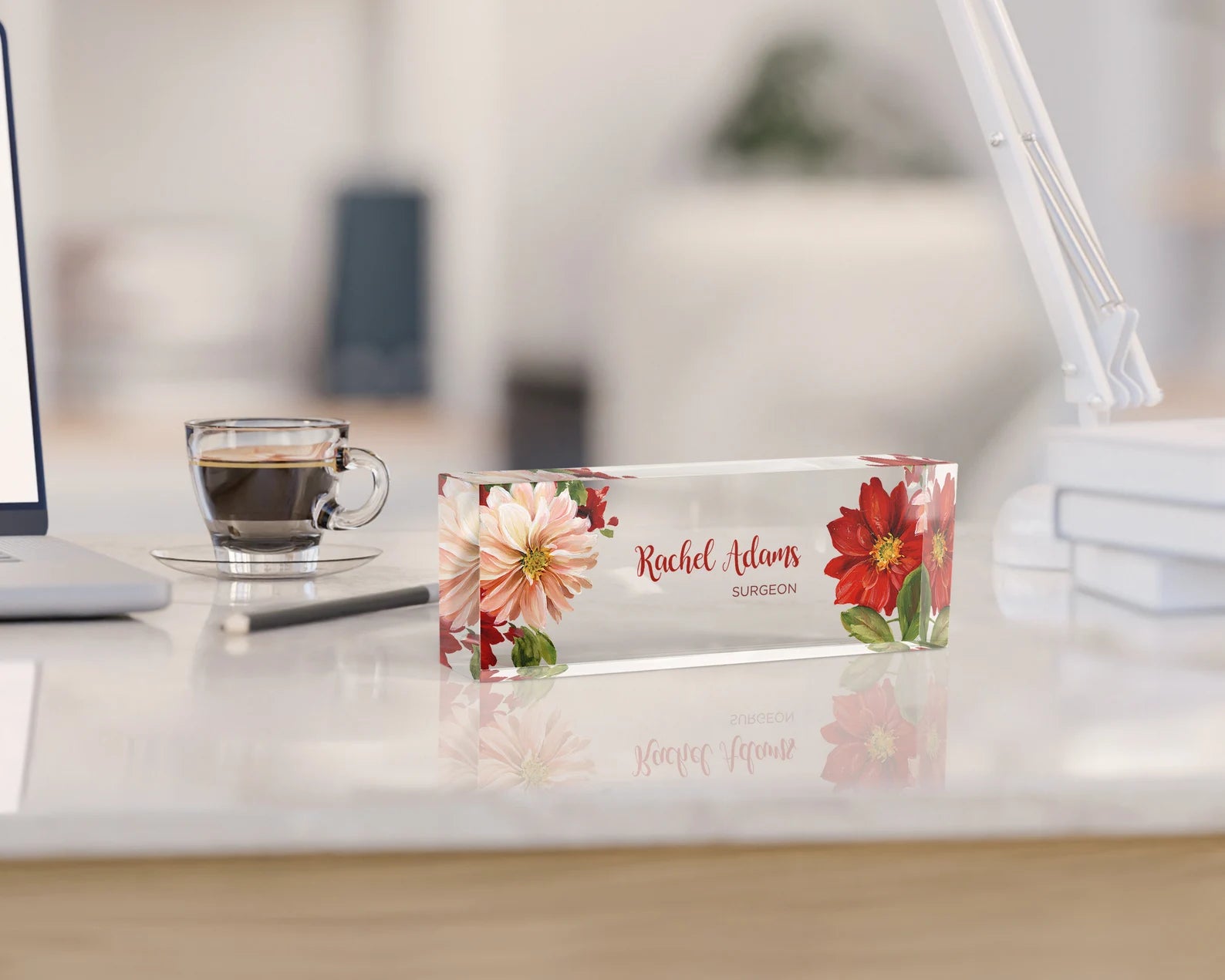 Personalized Flower Name Desk Plaque - Acrylic Name Plate for Office, Teacher, or Home Decor - giftyourways