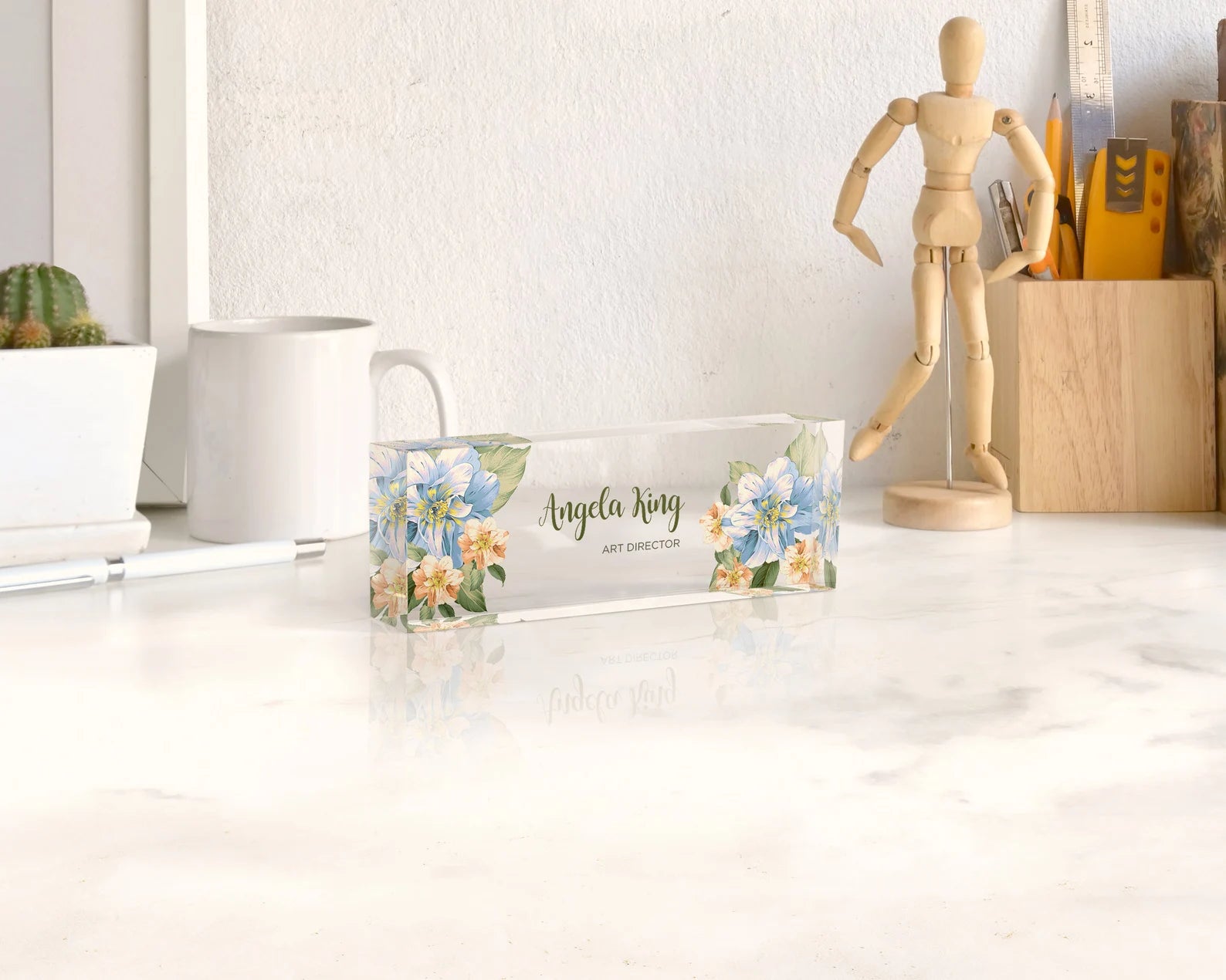 Personalized Flower Name Desk Plaque - Acrylic Name Plate for Office, Teacher, or Home Decor - giftyourways