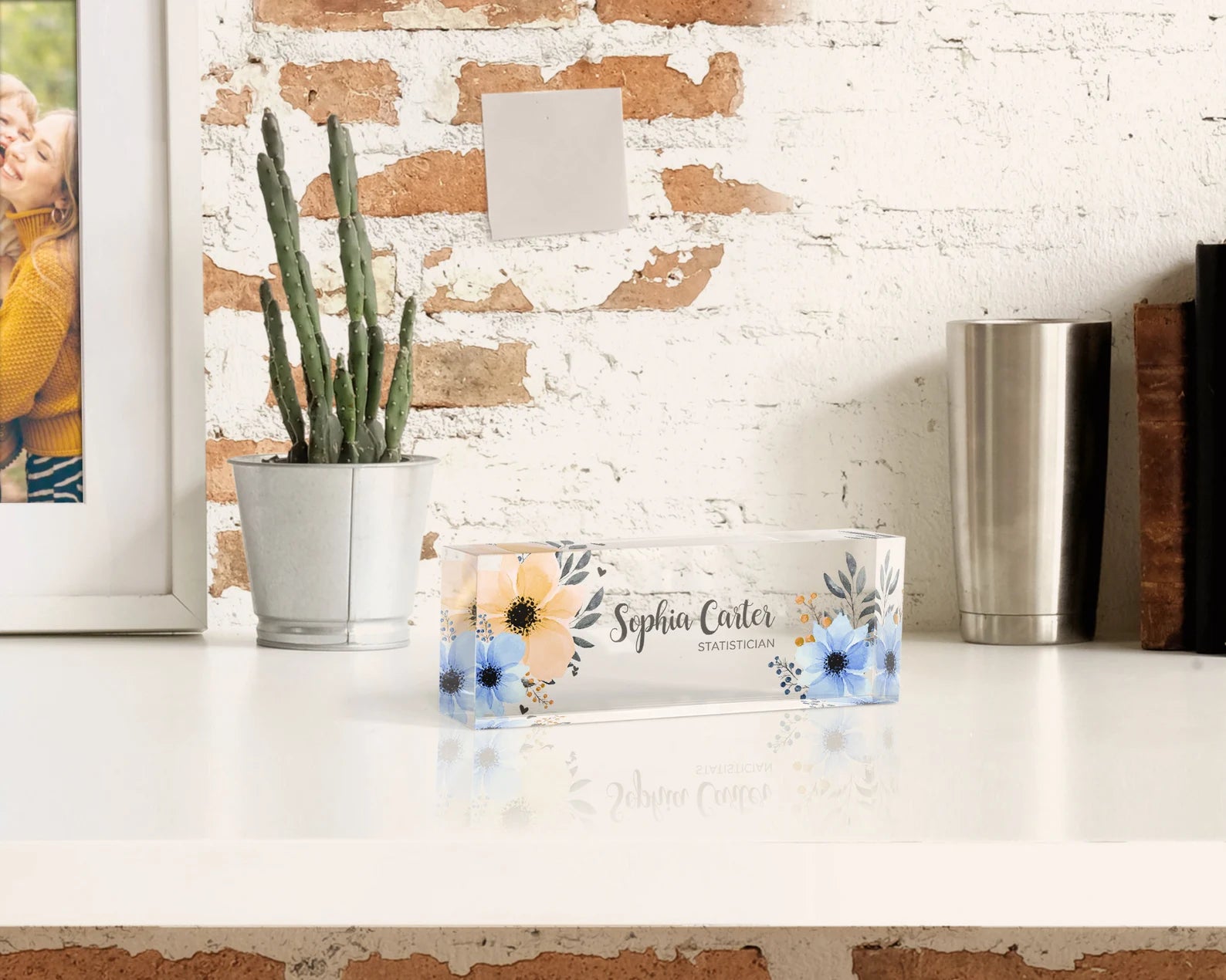 Personalized Flower Name Desk Plaque - Acrylic Name Plate for Office, Teacher, or Home Decor - giftyourways
