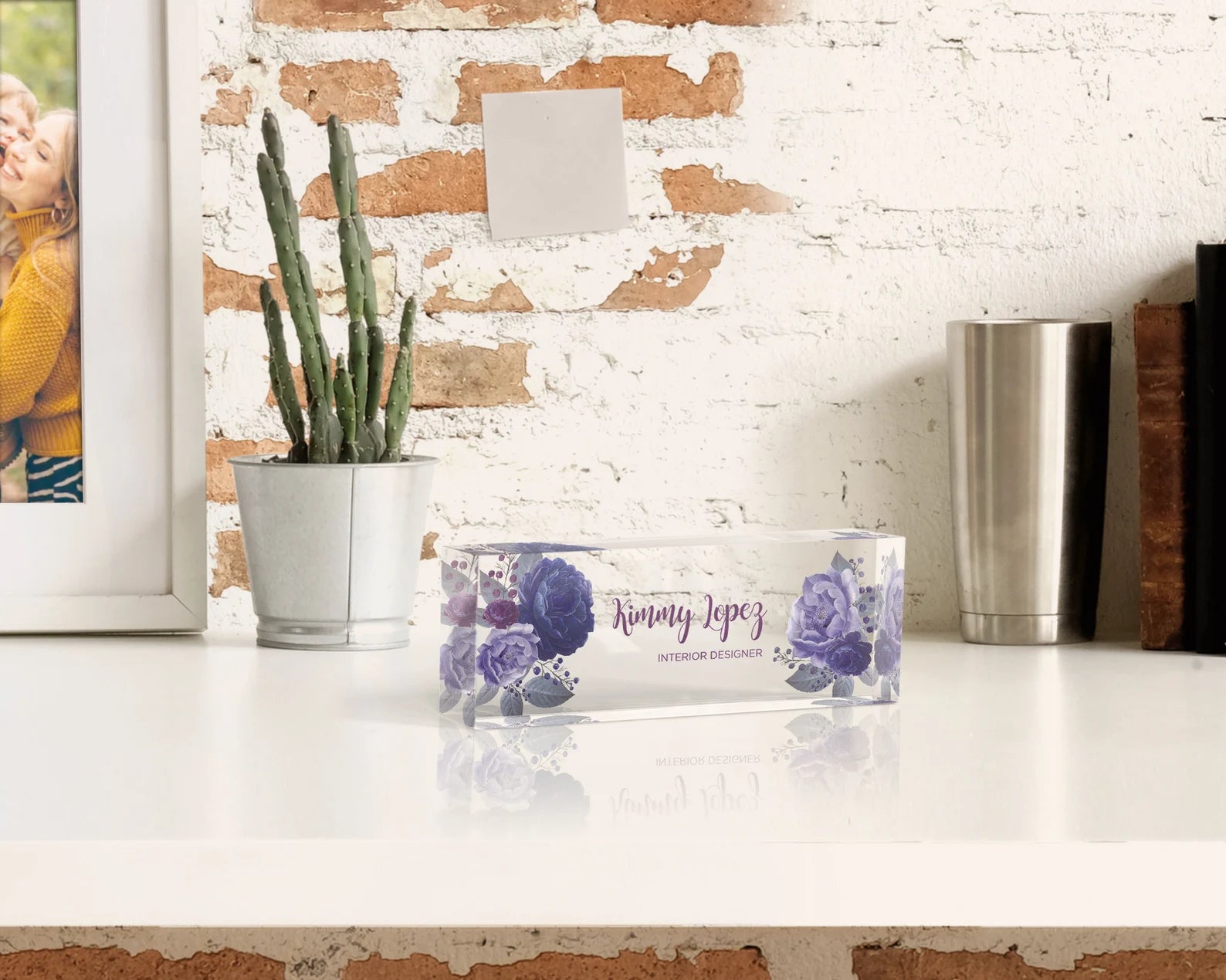Personalized Flower Name Desk Plaque - Acrylic Name Plate for Office, Teacher, or Home Decor - giftyourways