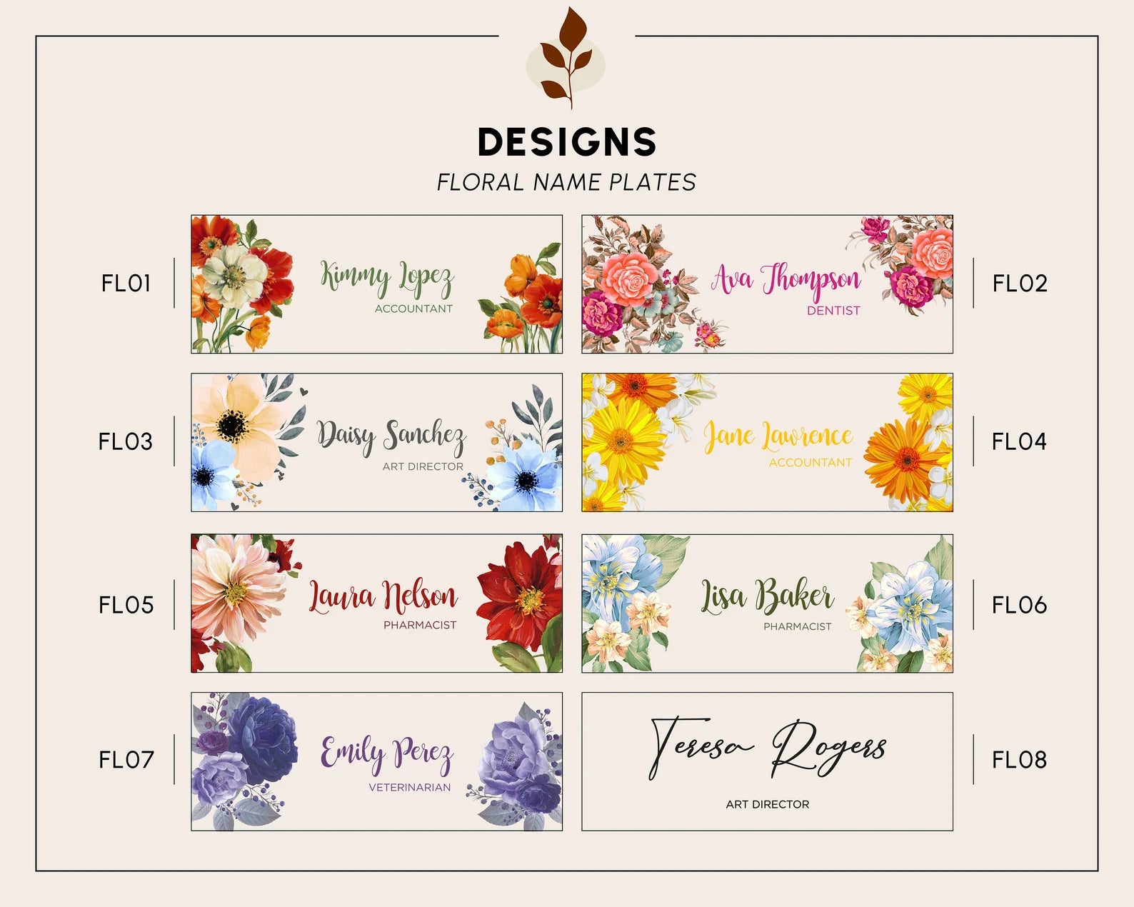 Personalized Flower Name Desk Plaque - Acrylic Name Plate for Office, Teacher, or Home Decor - giftyourways