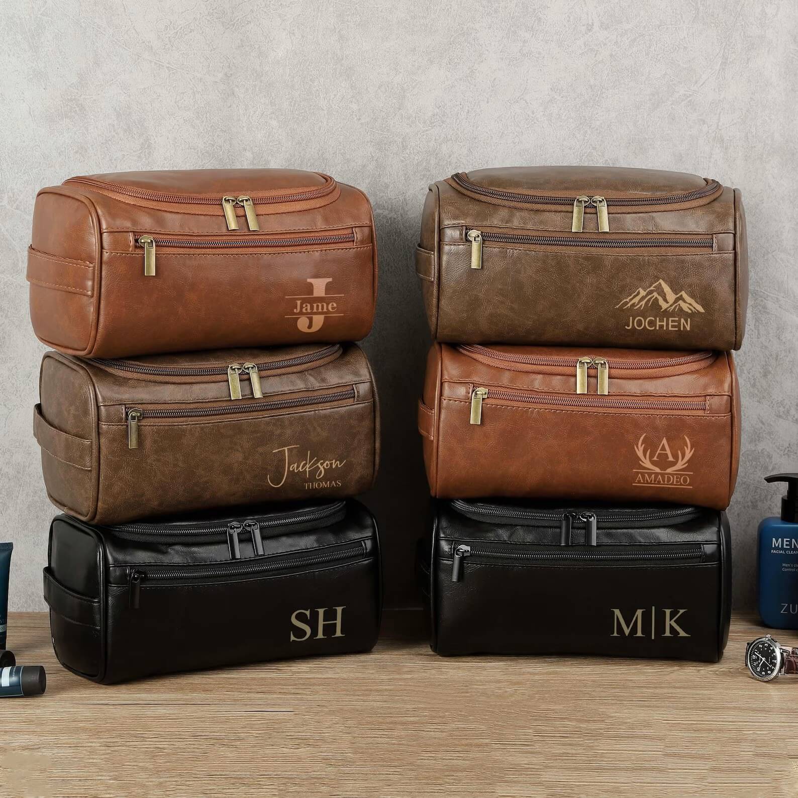 Personalized Men's Leather Toiletry Bag - Ideal for Travel, Weddings, or Daily Use - giftyourways