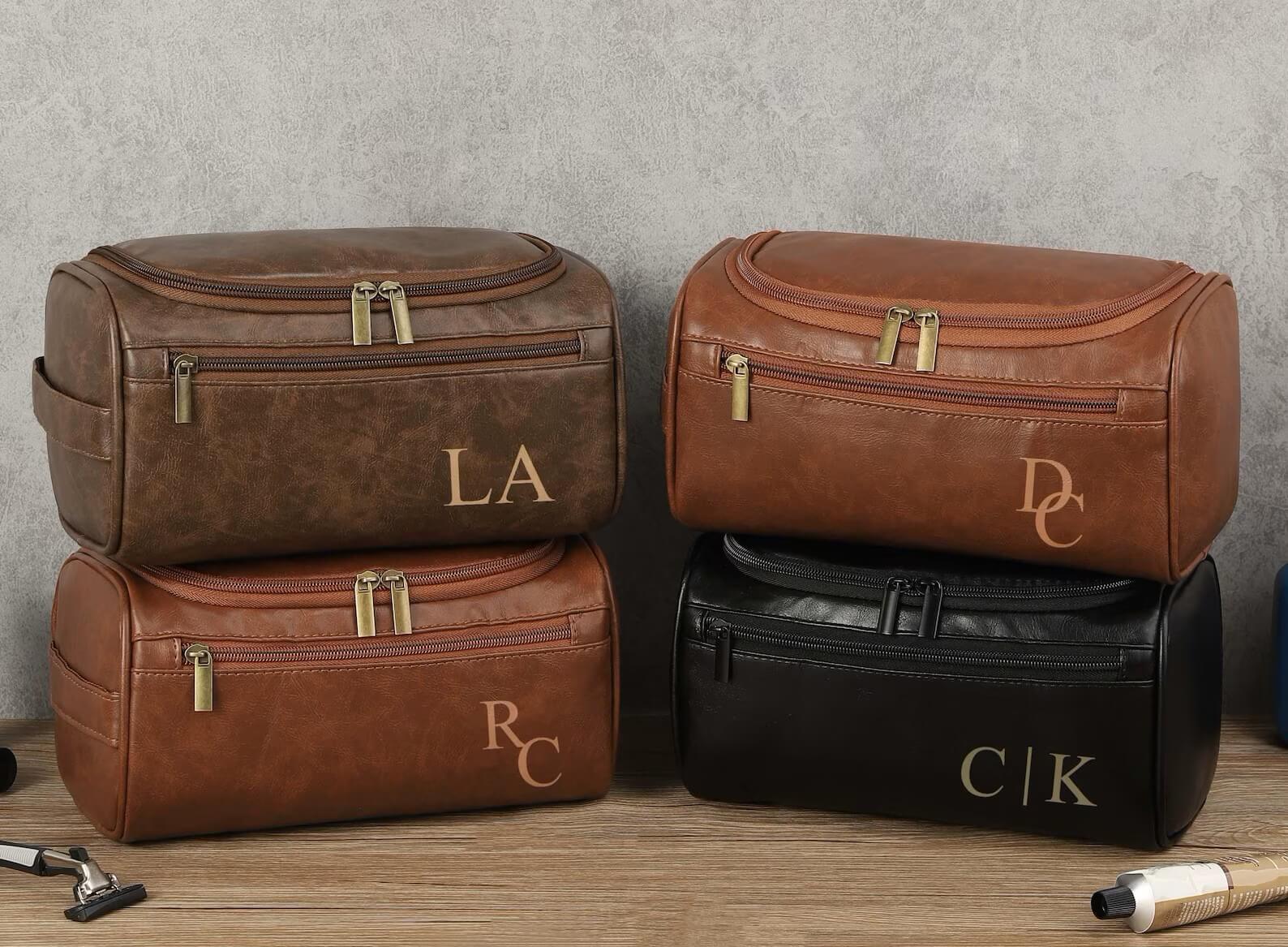 Personalized Men's Leather Toiletry Bag - Ideal for Travel, Weddings, or Daily Use - giftyourways