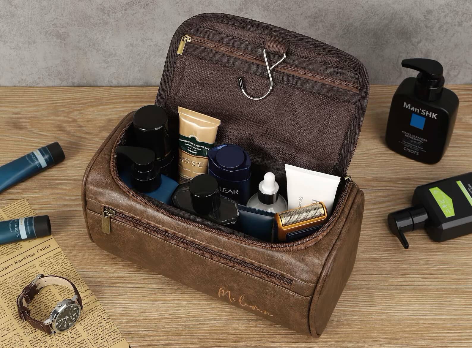 Personalized Men's Leather Toiletry Bag - Ideal for Travel, Weddings, or Daily Use - giftyourways
