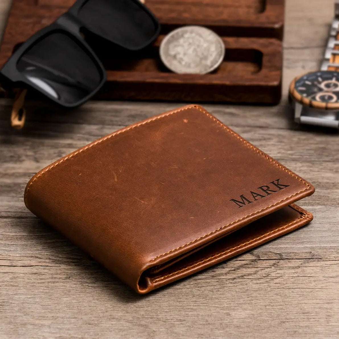 Personalized Men's Leather Wallet – Custom Engraved Bifold Wallet,  Perfect Gift for Him - giftyourways