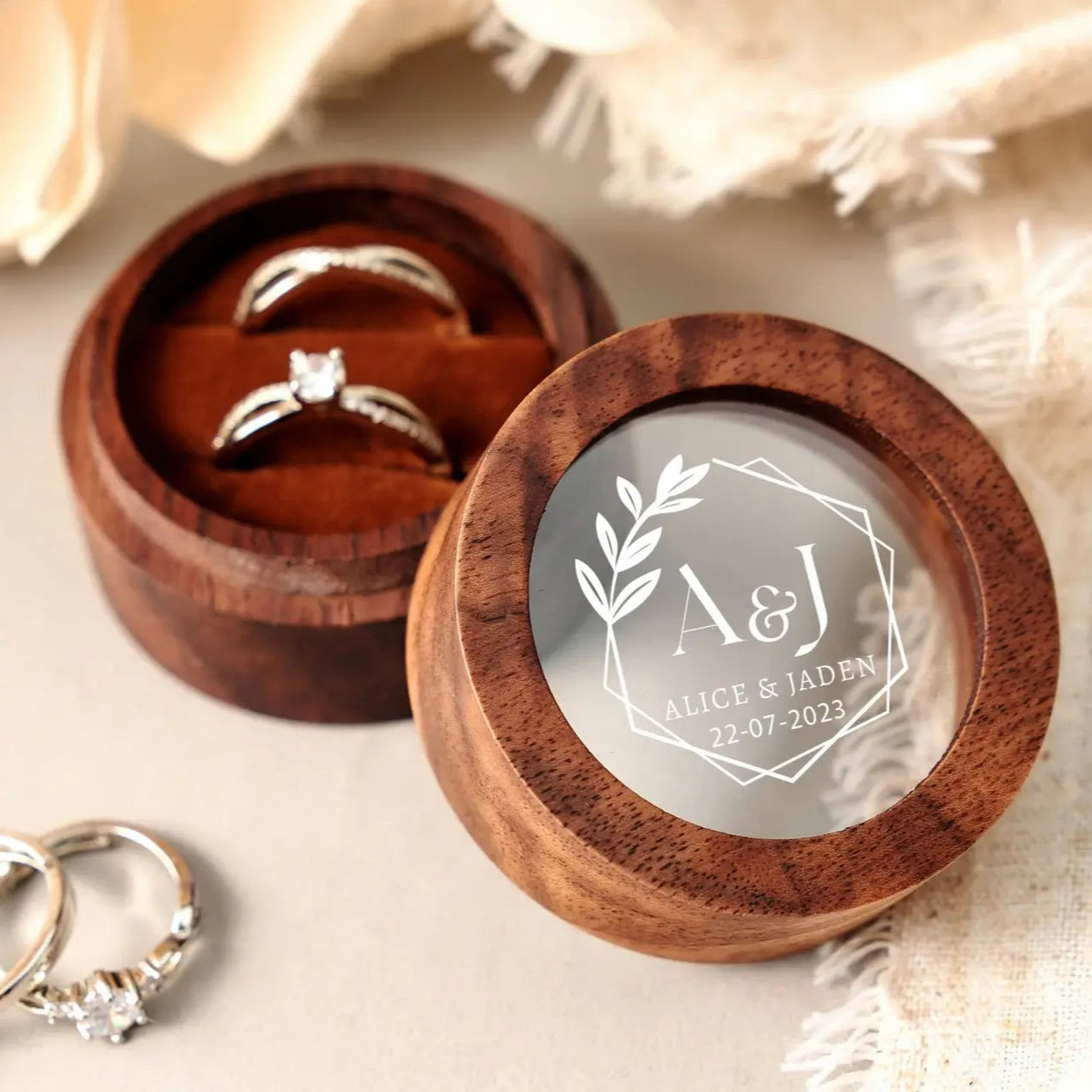 Personalized Wooden Ring Box with Clear Acrylic Cover – Perfect for Weddings, Engagements, and Anniversaries - giftyourways