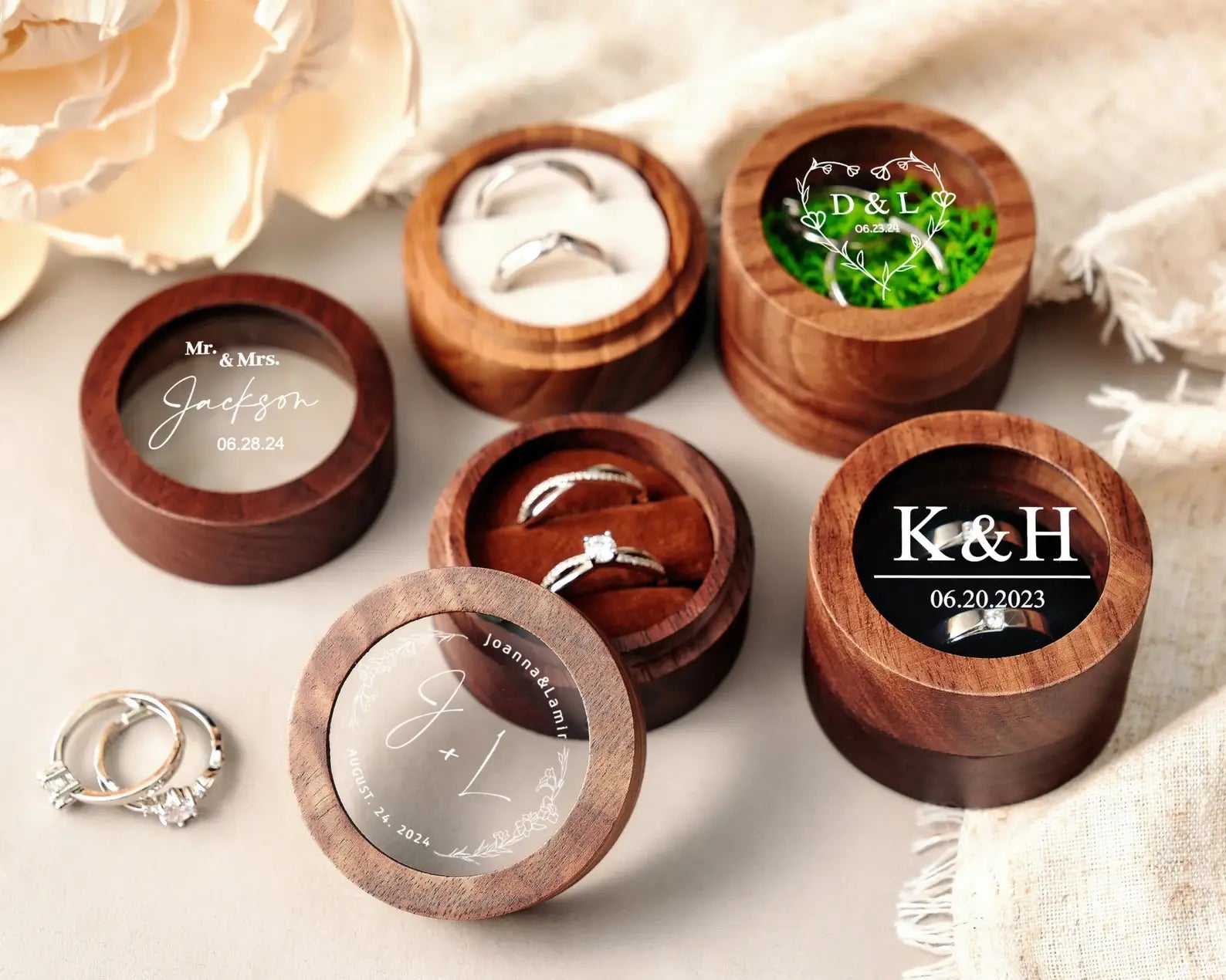 Personalized Wooden Ring Box with Clear Acrylic Cover – Perfect for Weddings, Engagements, and Anniversaries - giftyourways