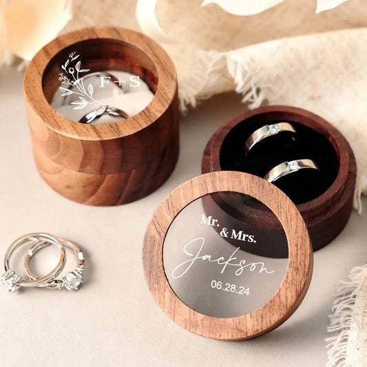 Personalized Wooden Ring Box with Clear Acrylic Cover – Perfect for Weddings, Engagements, and Anniversaries - giftyourways