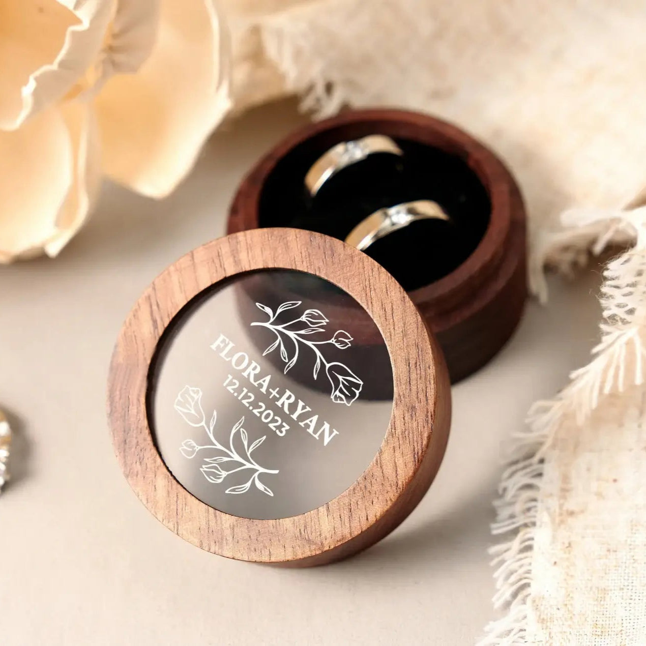 Personalized Wooden Ring Box with Clear Acrylic Cover – Perfect for Weddings, Engagements, and Anniversaries - giftyourways