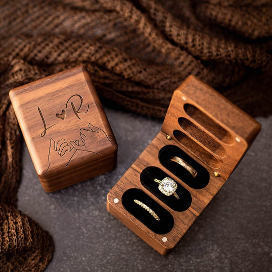Triple Flip Wood Ring Box - Unique Engraved Gift for Her, Wedding Ceremony Ring Bearer Box - giftyourways