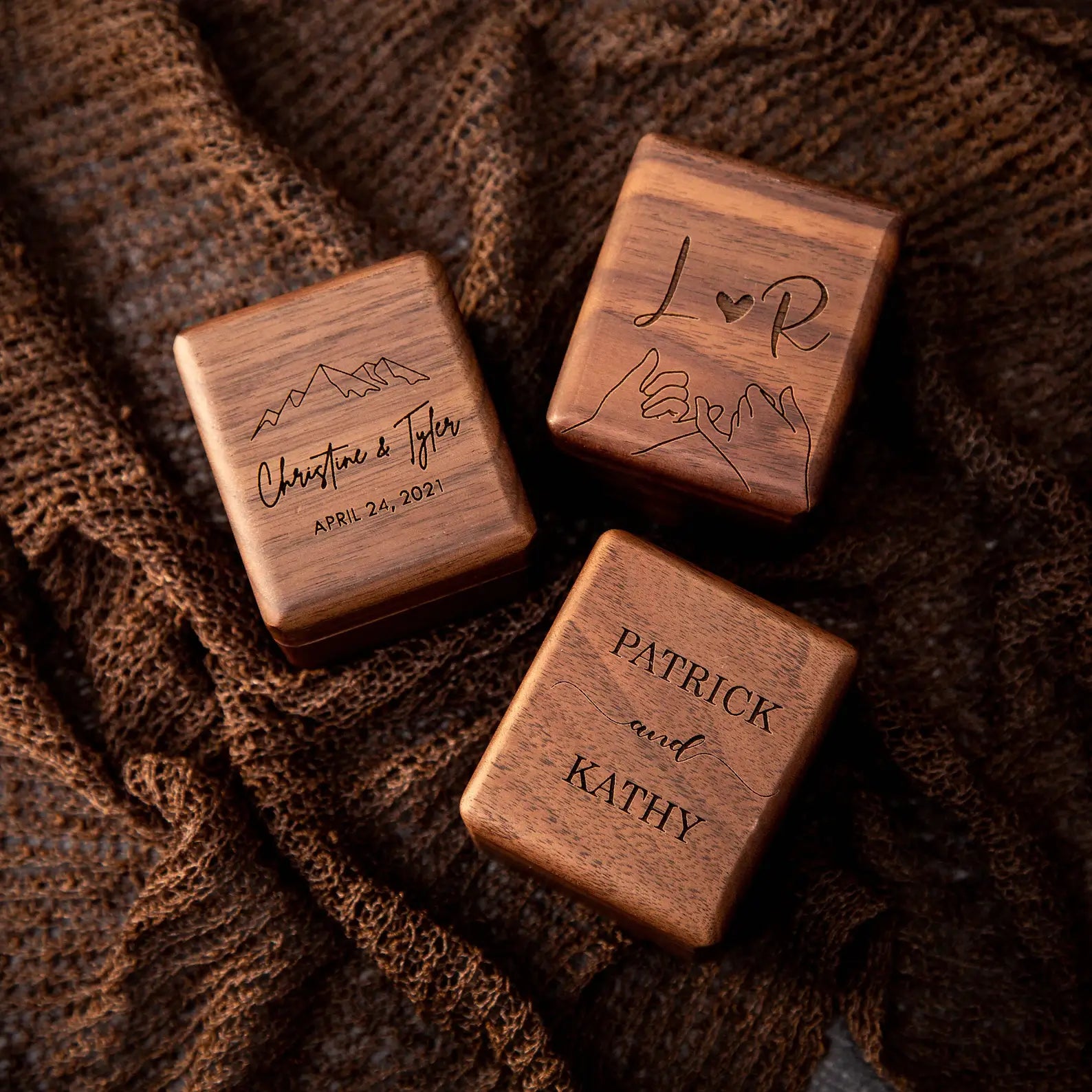 Triple Flip Wood Ring Box - Unique Engraved Gift for Her, Wedding Ceremony Ring Bearer Box - giftyourways
