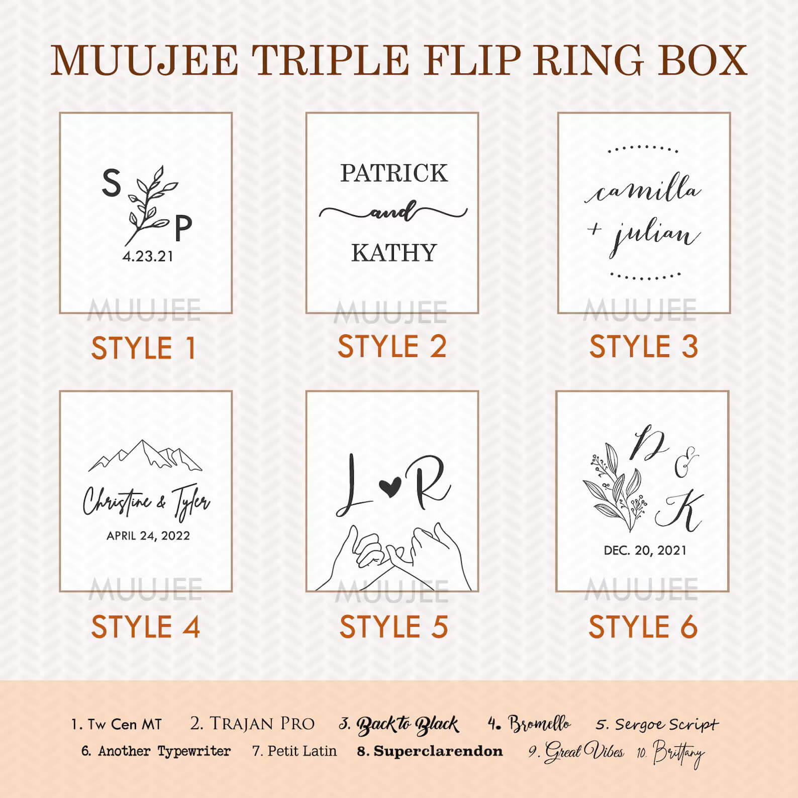 Triple Flip Wood Ring Box - Unique Engraved Gift for Her, Wedding Ceremony Ring Bearer Box - giftyourways