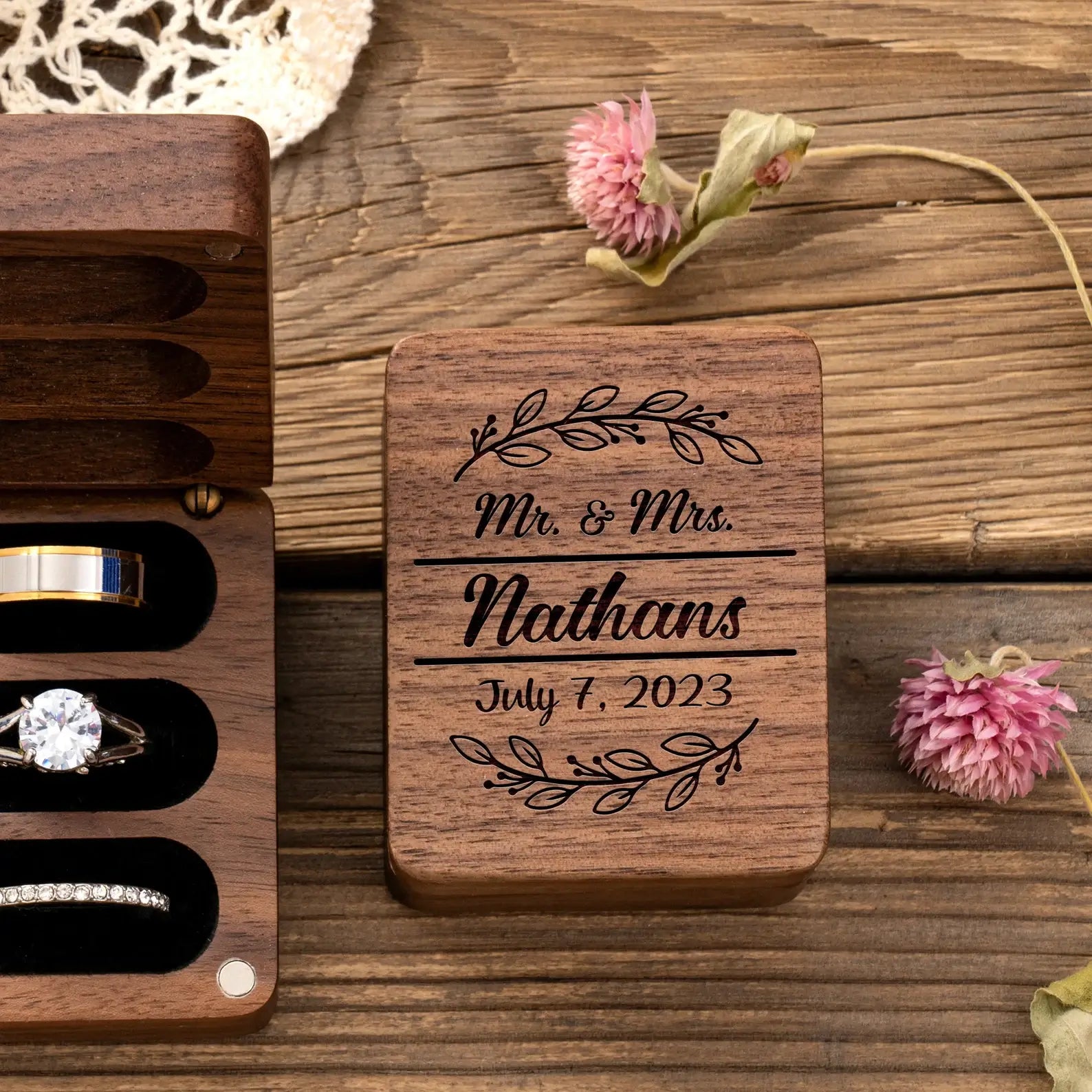 Triple Flip Wooden Ring Box - Perfect for Weddings, Engagements, or Anniversaries - giftyourways