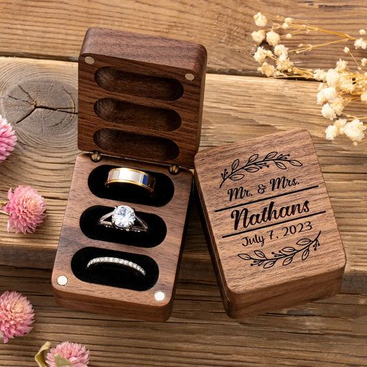 Triple Flip Wooden Ring Box - Perfect for Weddings, Engagements, or Anniversaries - giftyourways